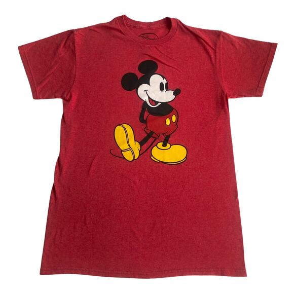 Disney SMALL Red Mickey Mouse Tee Shirt  Crew Neck Graphic Short Sleeve - Picture 1 of 4